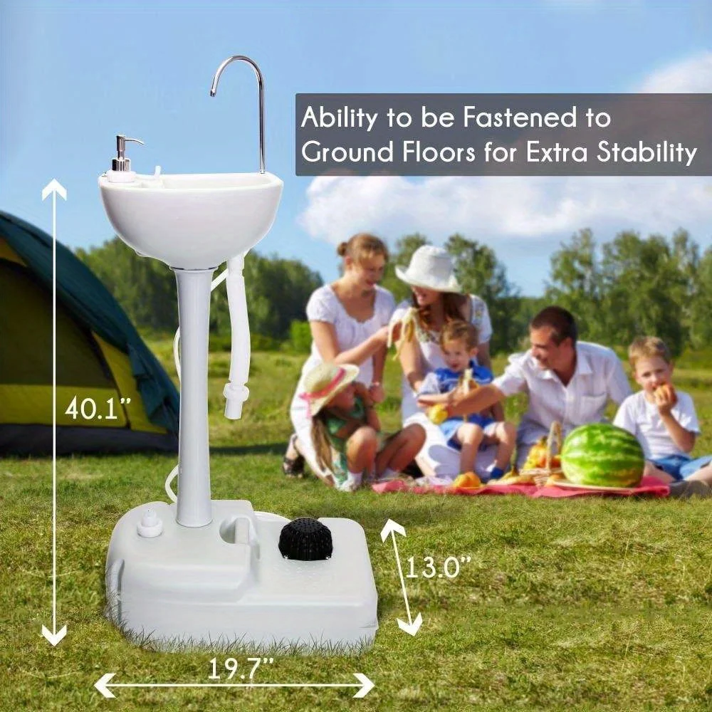 

Outdoor Portable Sink, 19L/ 5 Gallon Water Tank Capacity Hand Wash Basin Station, with Rolling Wheel, Towel Holder and Soap Dispenser, for Outdoor Events, Camping, Gatherings and Worksite