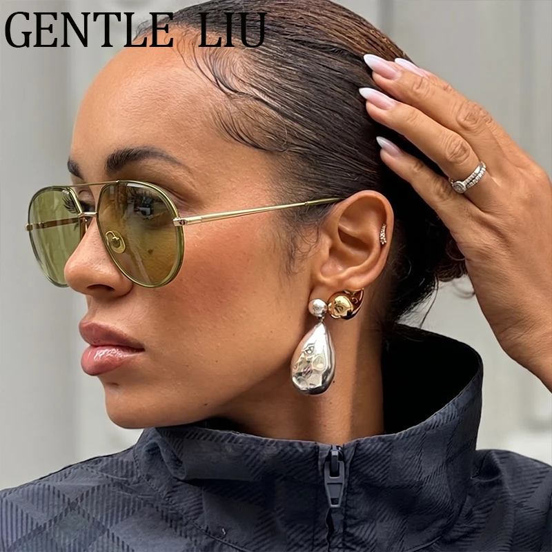 

Vintage Oval Sunglasses Women 2026 Luxury Designer Pilot Double Bridge Oversized Sun Glasses Lady Driving Fashion Shades Eyewear