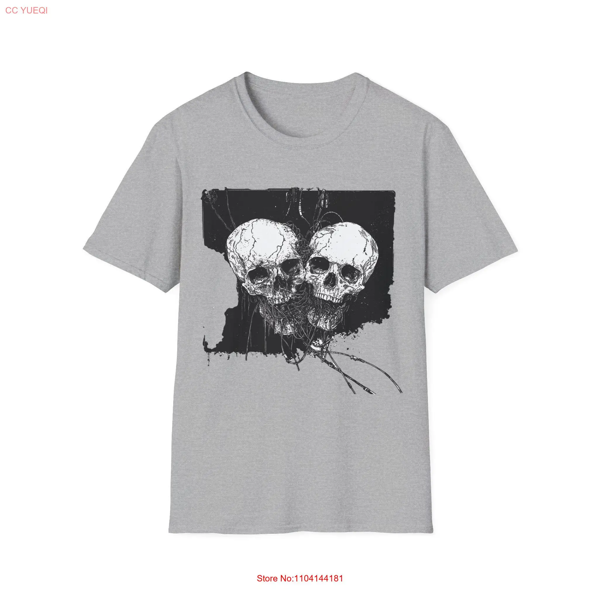 الجمجمة السلكية الصوت تي شيرت الهيكل العظمي المحملة القوطية الشرير الصخرة الجرونج أزياء الظلام نمط الرسم الملابس البديلة