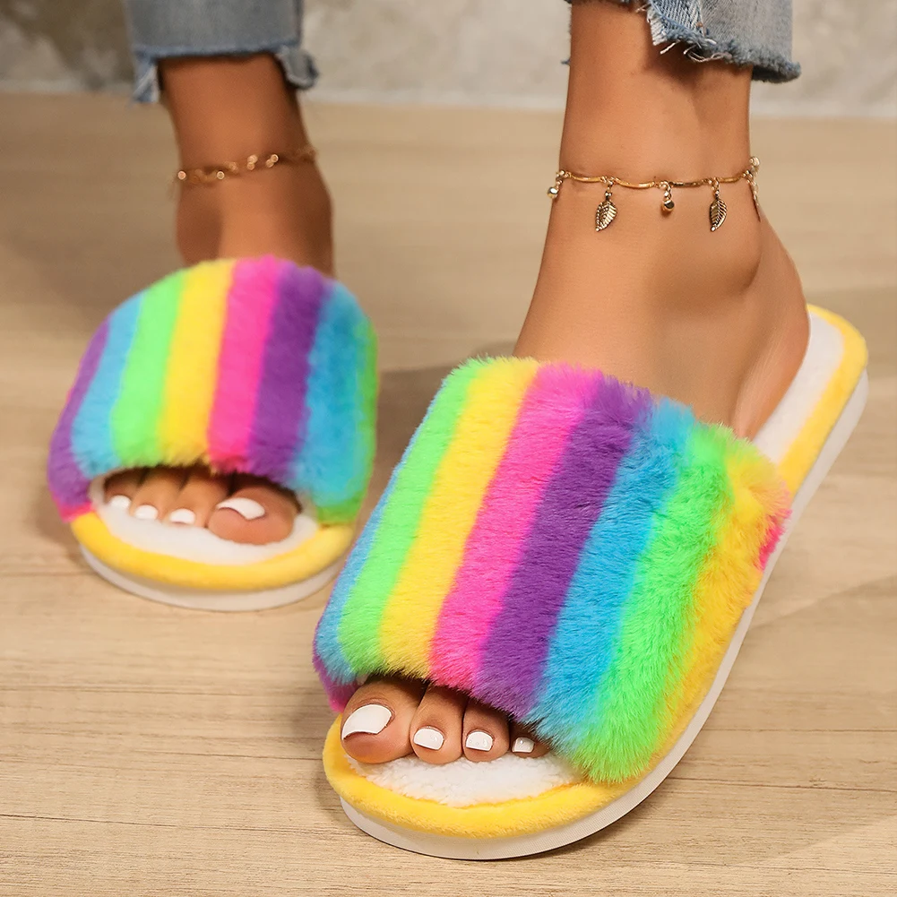 Women Plush Slippers Fuzzy House Slippers Cute Flat Thermal Slippers Anti Slip Fluffy Home Slippers for Outdoor Indoor Bedroom