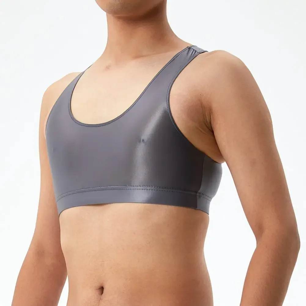 Herren Sexy Glänzende Seidige Weste O-Ausschnitt Ärmellos Racerback Tanktops Einfarbig Eng Anliegend Glatte Oberfläche Tops – Detail 11
