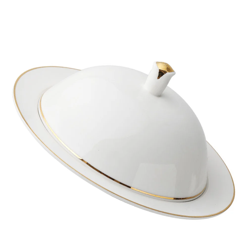 

1Set Gold Rim Ceramic Plate Premium Round Food Serving Dish for Steak Dessert Storage Elegant Tableware Decorative Dinner Plate