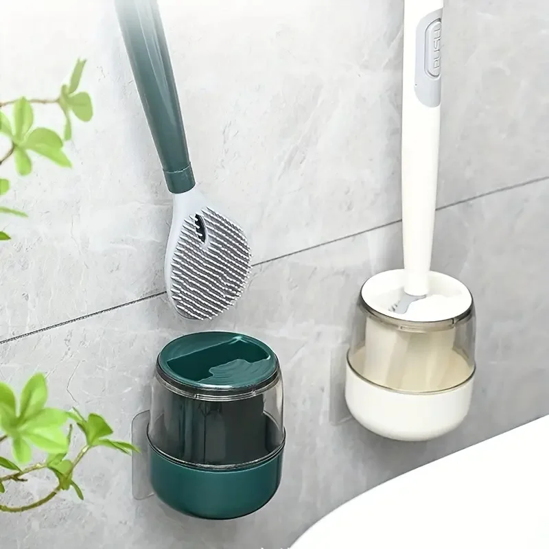 Silicone Toilet Brush With Holder Soft Brush Head Cleaning Tool Long Handle Bathroom Toilet Brush Can Add Cleaning Liquid