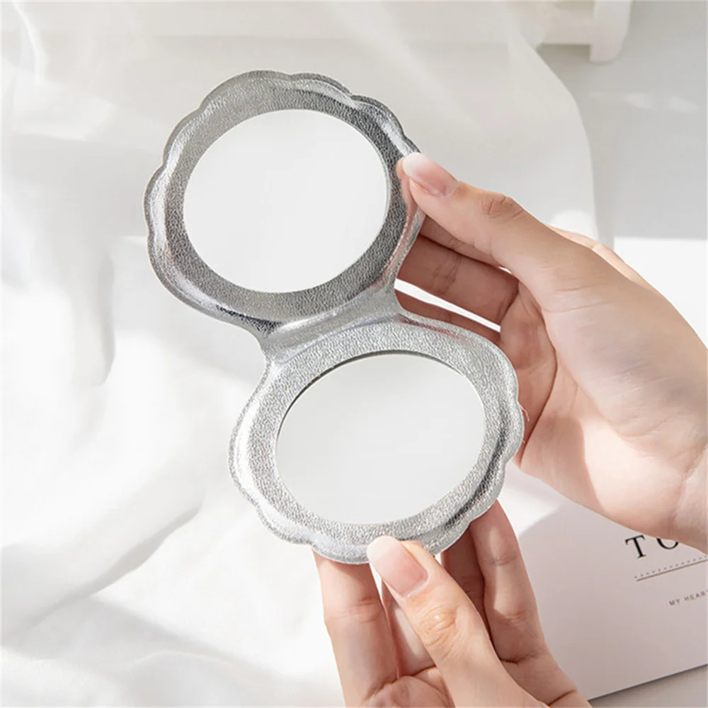 Miroir de maquillage portable en forme de coquille, miroir de courtoisie laser pliable double face, outil cosmétique compact de poche