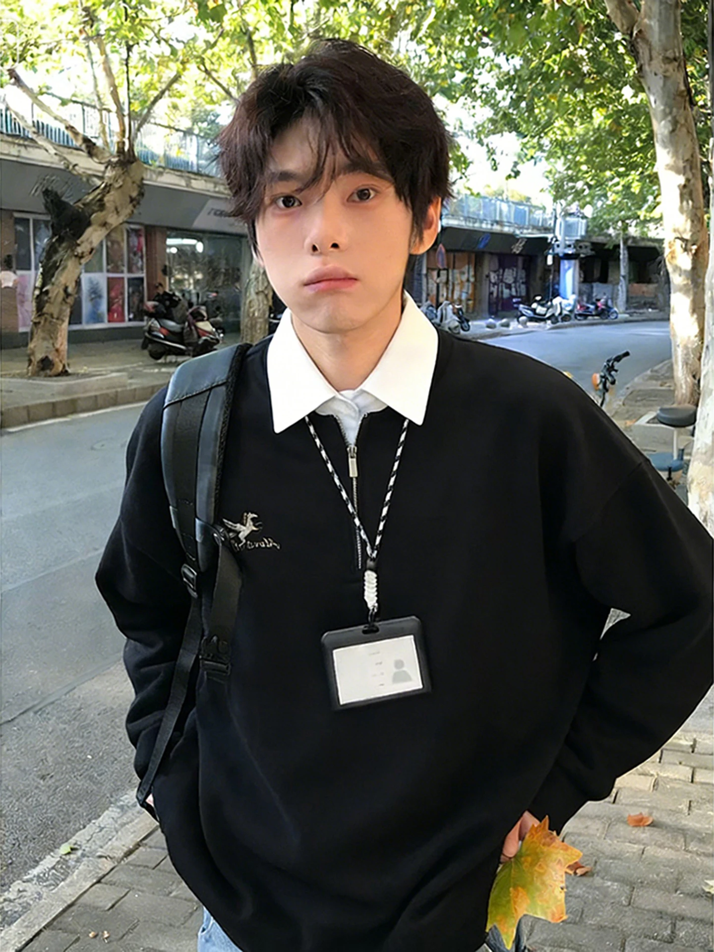 

Bla irt Collar Sweatirt Men's Long Sve Spring Autumn American Sle f Zipper Briti College Sle Outerwear