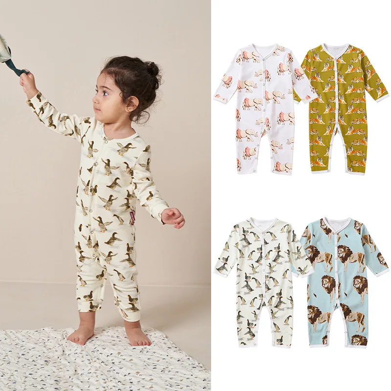 

UNITIM Kids Baby Girls Rompers Spring 100% Cotton Animal Jacquard Toddler Girls Jumpsuits Newborn Boys Bodysuits Infant Onesie