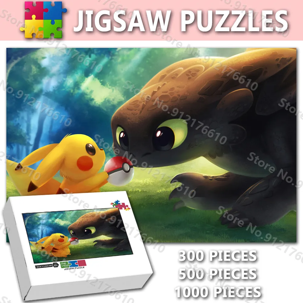 

Pokemon and Dragon Jigsaw Puzzle 300/500/1000 Pieces Pikachu Cartoon Anime Puzzles for Adults Decompress Educational Toys Gifts