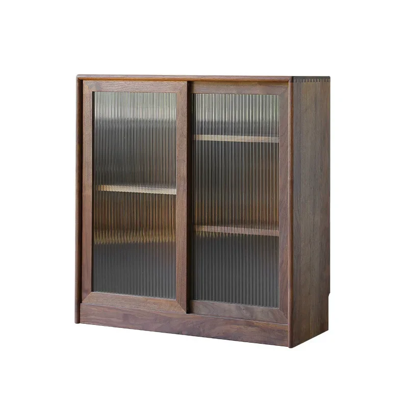 

Nordic black walnut, all solid wood bookcase with door, glass dustproof living room oak
