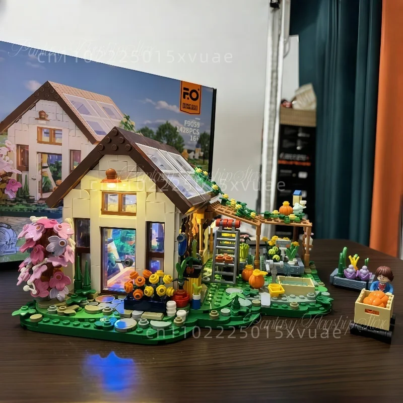 Farm Life Series Building Blocks Home Gardening Greenhouse Street View Decorations Assembly Toy Model Collection Christmas Gifts