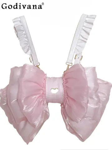 Japanese 2025 New Original Lolita Two-dimensional Elegant Fairy Gauze Bow Bag Sweet Lady Jk Uniform Cute Doll Sense Backpack