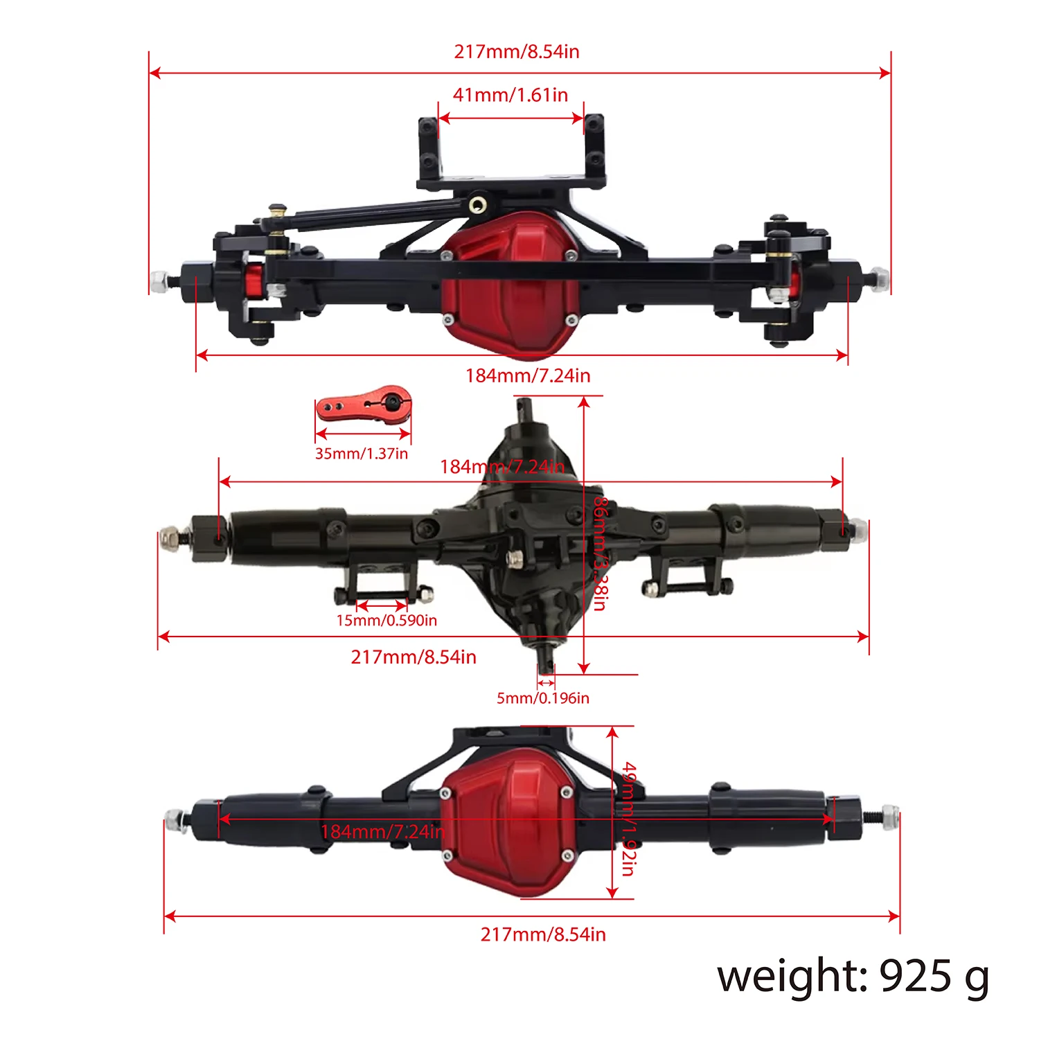 Przednia środkowa tylna oś samochodu RC Prosta oś ze stopu aluminium do 1/10 RC Crawler Car Axial SCX10 D90 RC4WD Upgrade Parts — zdjęcie 7