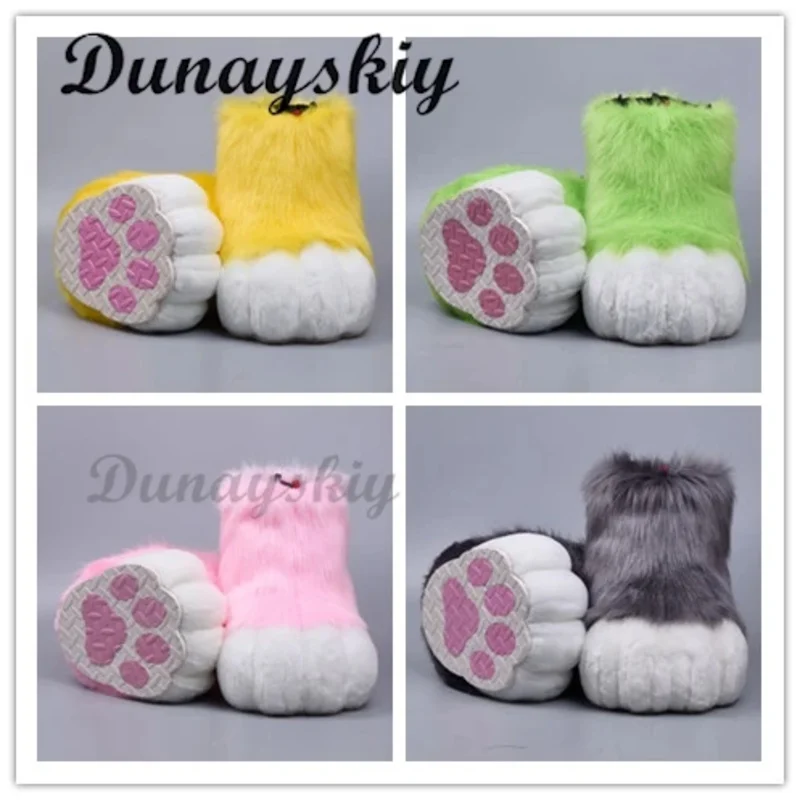 Fursuit Cosplay Paw Shoes Accessories Furry Cosplay Rubbit Cat Boots Cute Fluffy Animal Manga Party Cos Wearable Unisex Costume