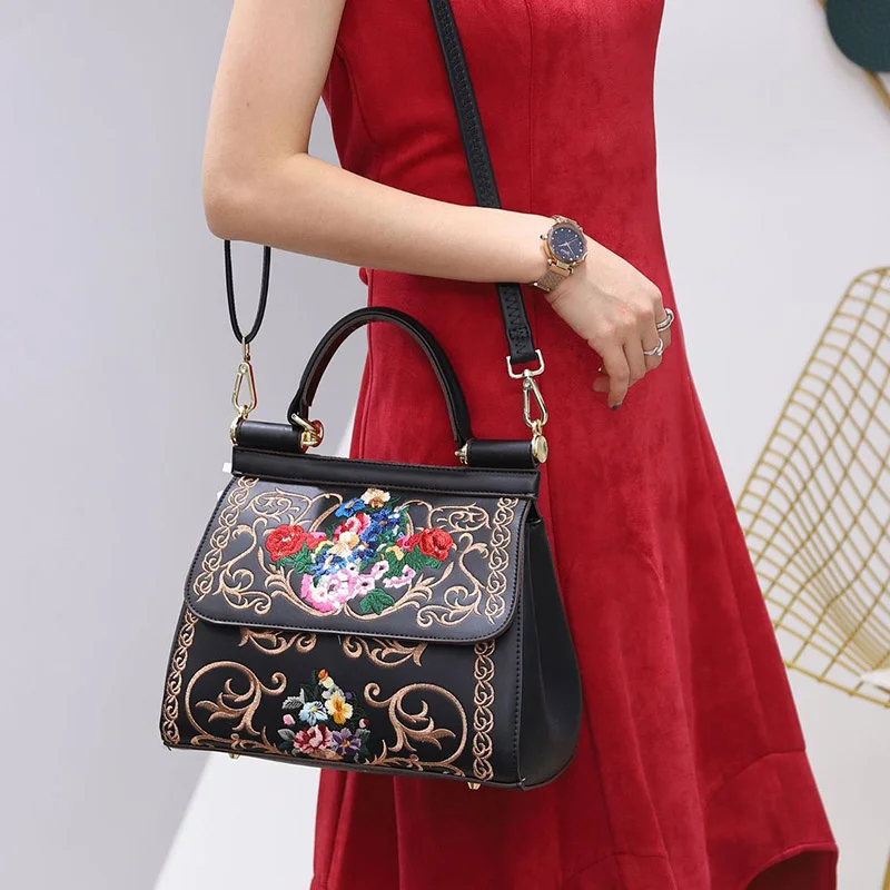 VM FASHION KISS Embroidered Frame hand Bag woman Luxury Designer Women's Bags Shoulder Bags Floral Handbags Crossbody Bags