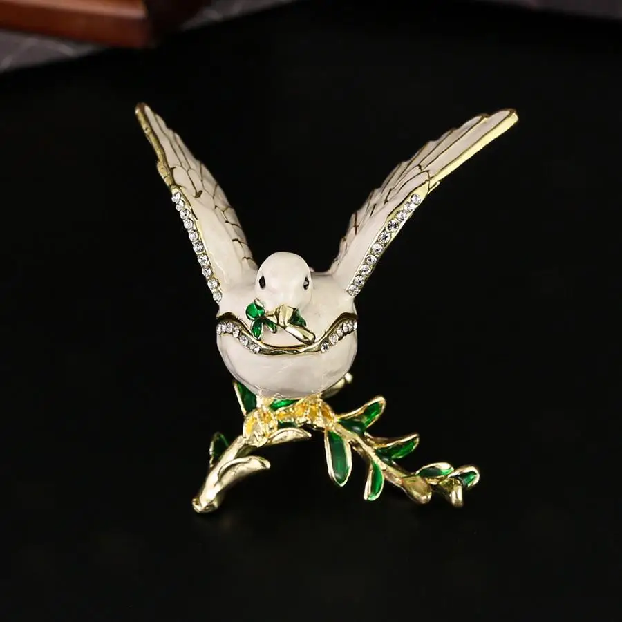 Metal And Dove-shaped Jewelry Box,Animal Alloy Enamel Colored Gemstone Ring Earring Storage Box,Vanity Table Gift Jewelry Box