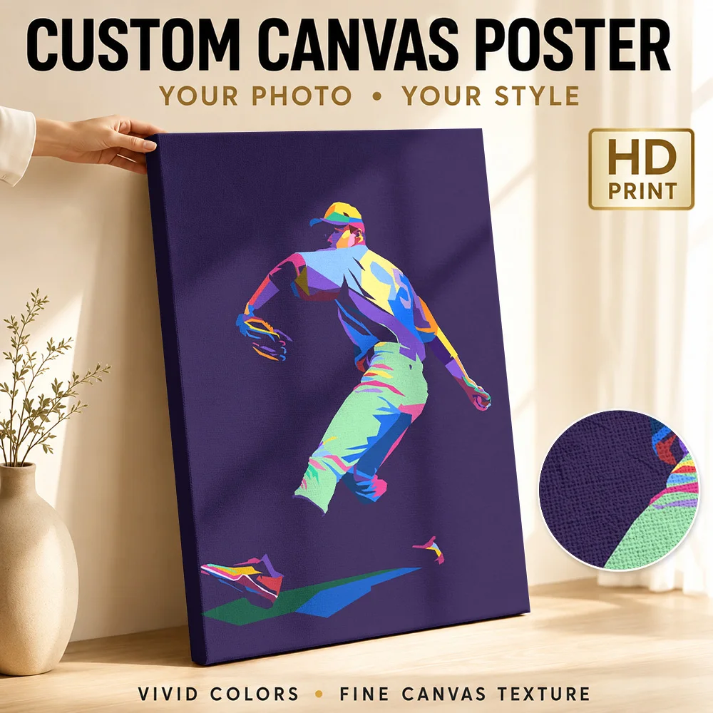 Baseball Pop Art Canvas Poster Personalized Sports Portrait Wall Paintings Decoration for Man Cave Ready to Hang Gift for Fans
