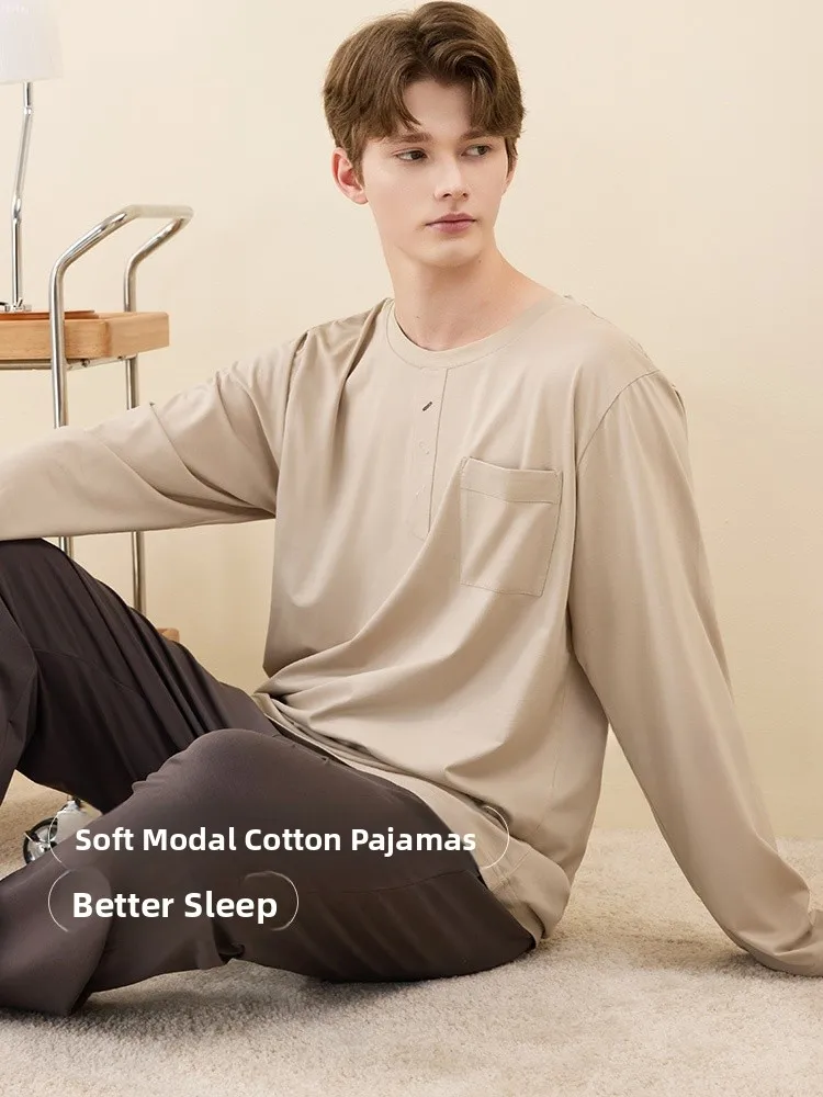 

Ultra-Soft Modal Men's Spwear Long Sve round Ne Loose Home Clothes Suitable for Outdoor Wear Casual Sle Autumn Spri...