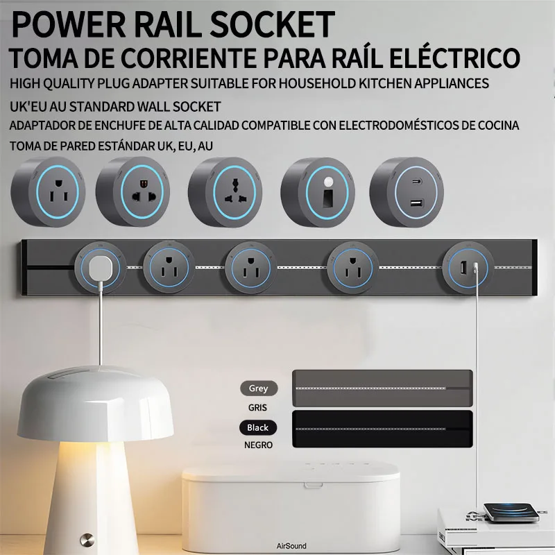 

US UN/USB Type-C Wall power rail socket, kitchen aluminum expansion socket 40cm 50cm, built-in socket on countertopus