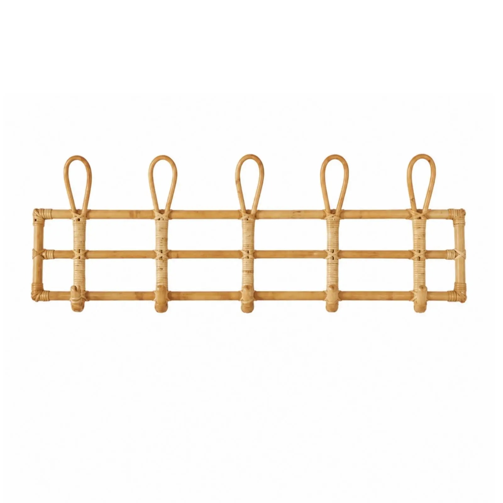 Rattan Hanging Rack with Hooks Lightweight Wall-Mounted Rattan Coat Rack Space-Saving Natural for Entryway, Bedroom