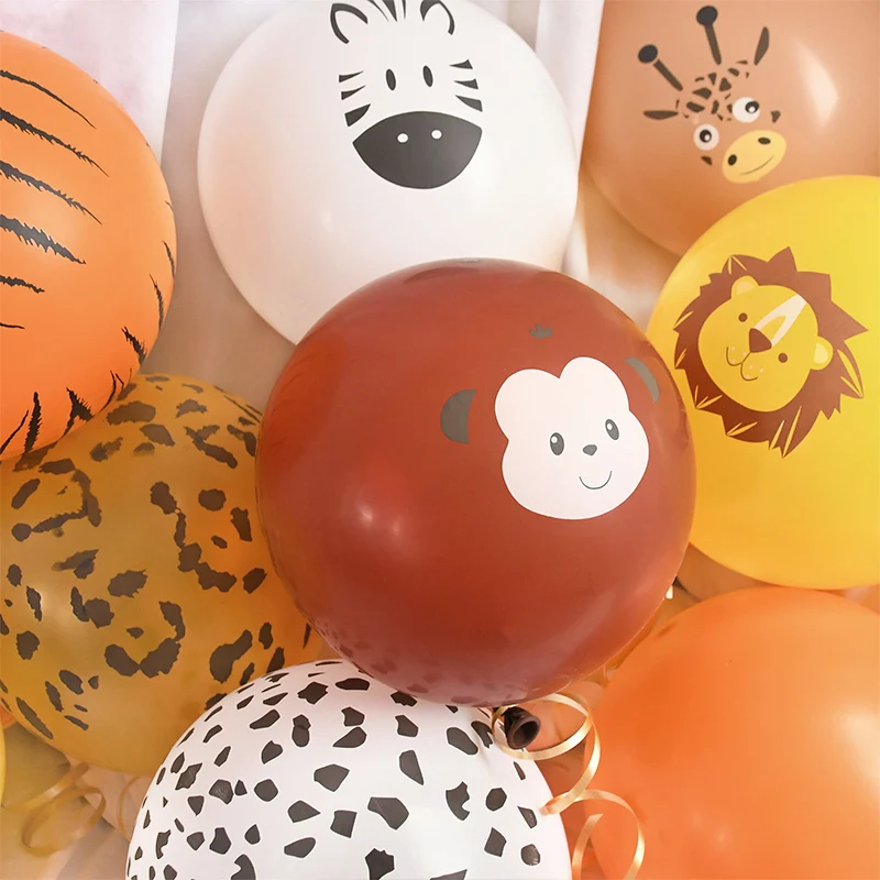 10pcs Jungle Animals Latex Balloons Cartoon Lion Tiger Zebra Balloon For Kids Birthday Party Baby Shower Air Globos Decorations