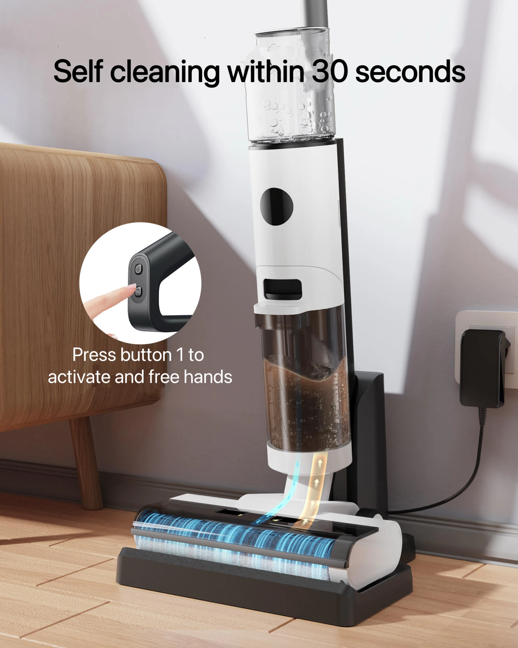 أعلى بيع BLDC موتور الرطب/الجاف مكنسة كهربائية 30s التنظيف الذاتي للمنزل 6 مللي متر حافة ضيقة لفندق سجادة غرفة معيشة بنقرة واحدة