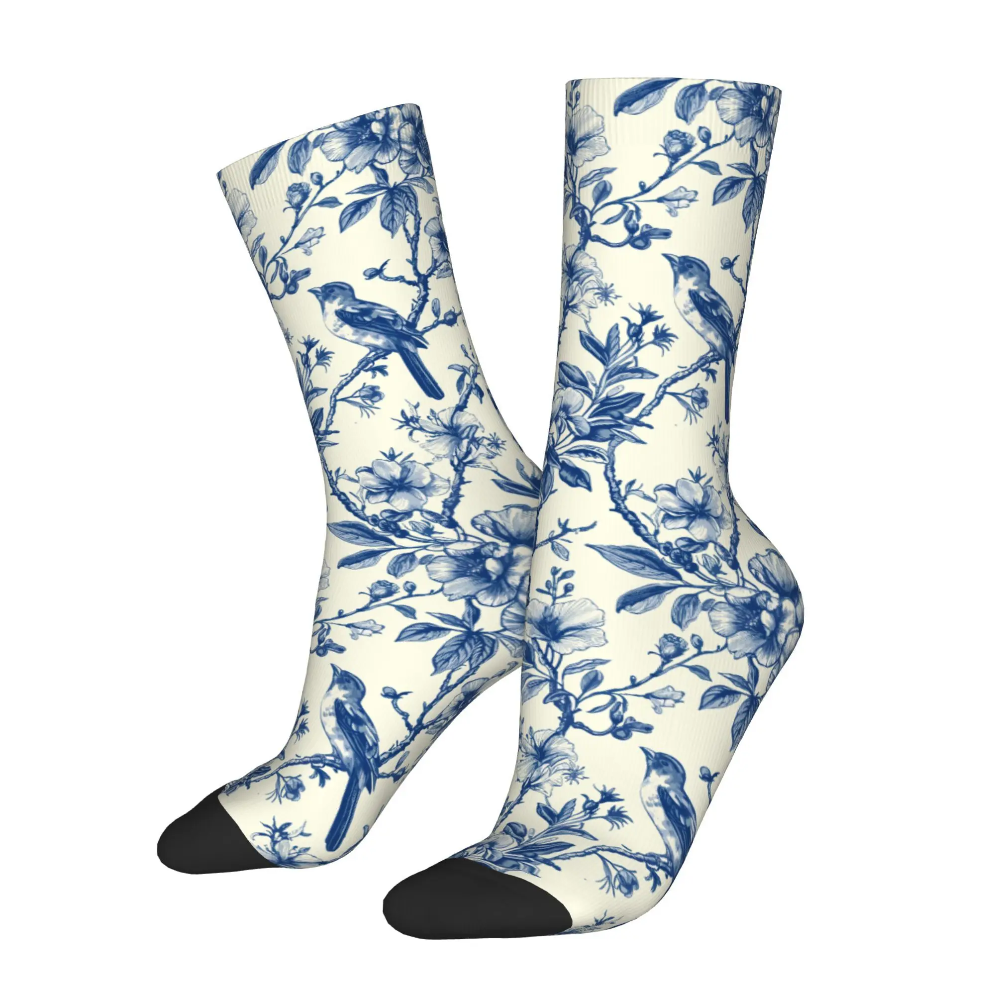 1pc Vintage Bird Floral  Printed Men's Socks Novelty Hip Hop Harajuku Pattern Crew Sock Casual Gift