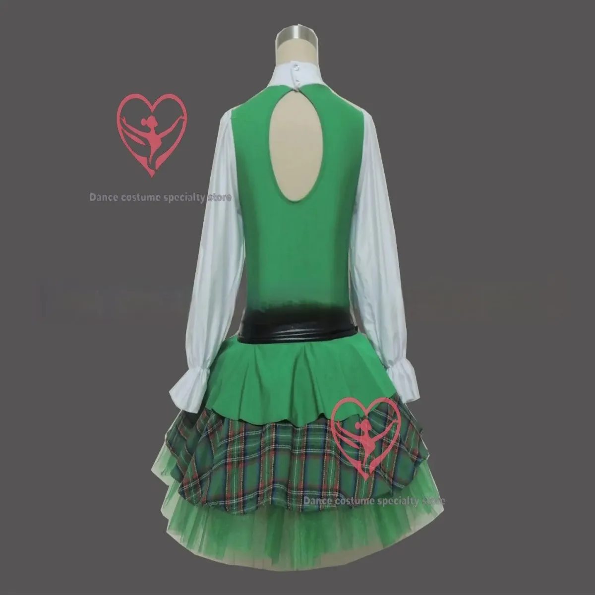 Kids Irish Style Dance Costume Plaid Pattern Green Tutu Skirt - view 3