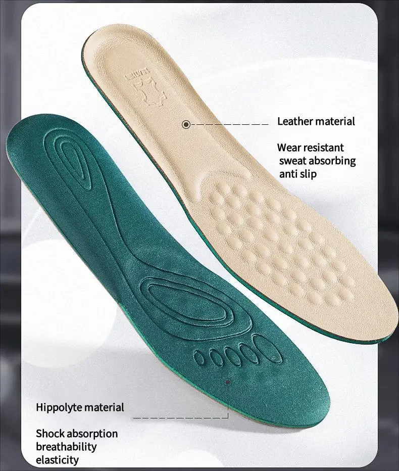 1Pair NEW Men's Comfortable Leather Shoe Insoles Breathable Sweat Absorbent Sports Insoles Wear-Resistant Cowhide for Footwear