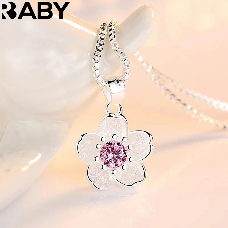 925 Sterling Silver Pink Purple Peach Blossom Necklaces For Women Luxury Quality Jewelry Free Shipping Offers URBABY Jewellery