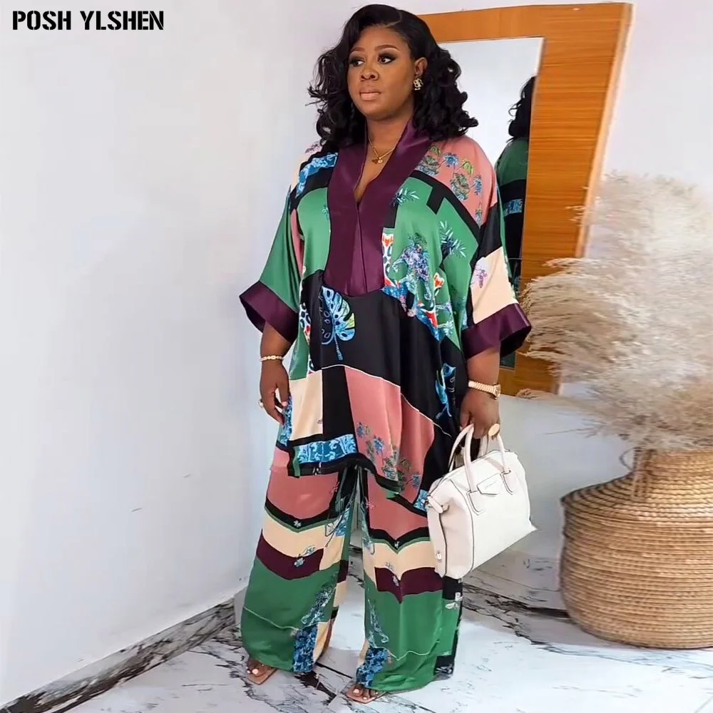 African Women\'s Pant Sets Oversized Shirt and Wide Leg Pants Clothes 2025 Summer New in Matching Sets Two 2 Piece Set Outfits