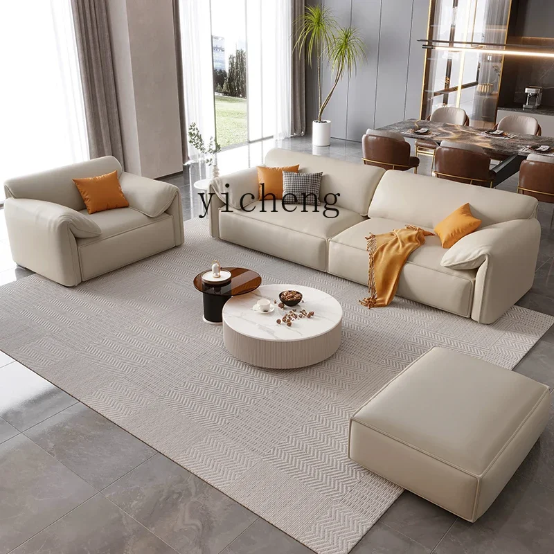 HSN leather sofa living room small apartment first layer cowhide cream wind straight row sofa