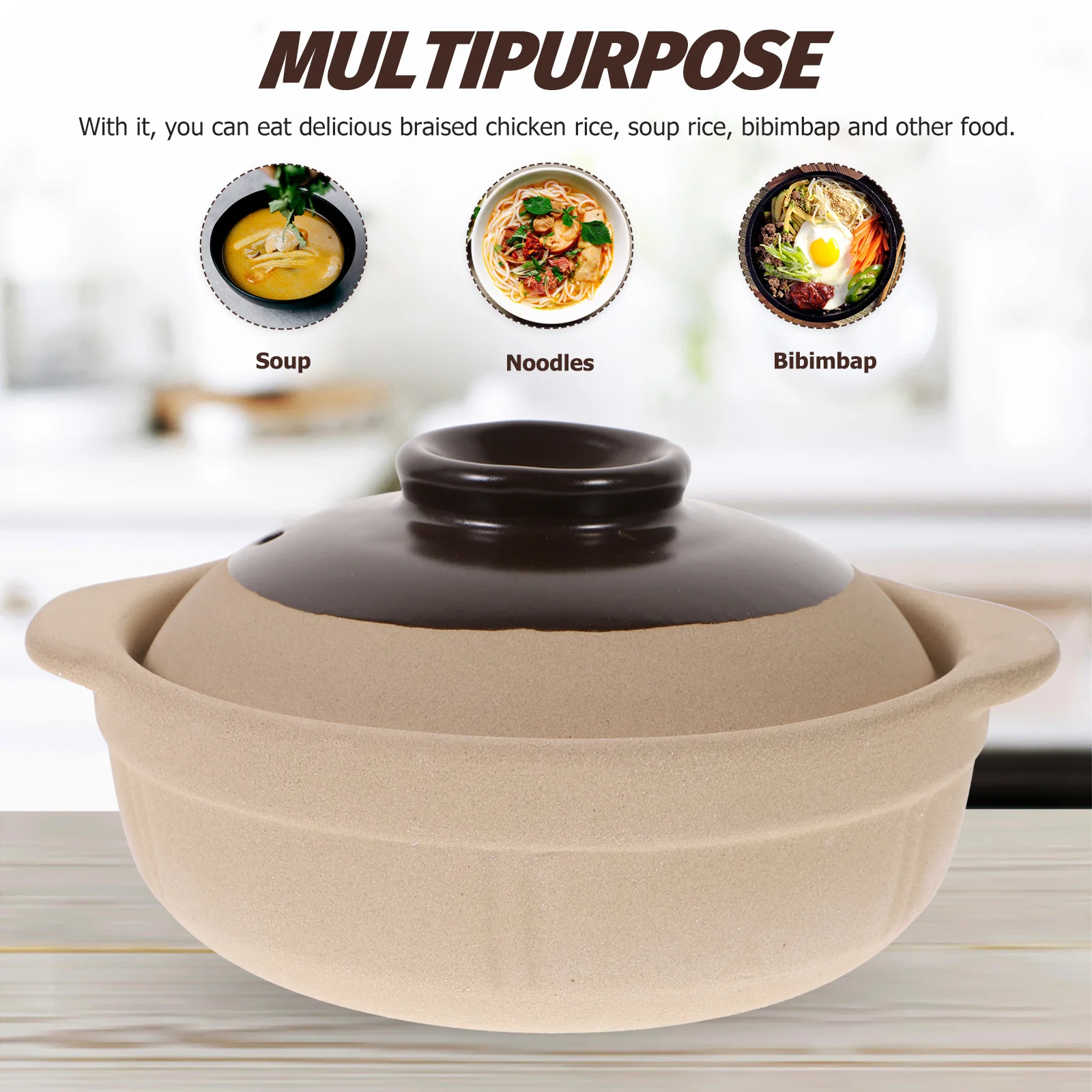 

Clay Casserole Pot -Piece Molding Heat-Resistant Stew Pot for Soup Noodles Bibimbap Home Kitchen Restaurant Use