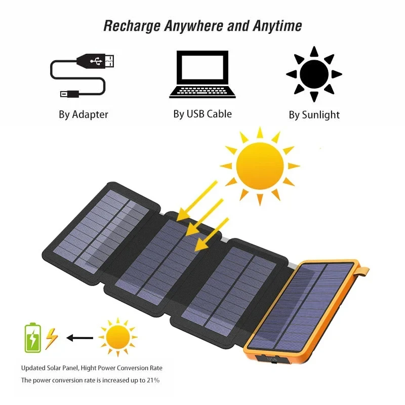 50000mAh Waterproof Solar Powerbank Outdoor Camping Portable Folding Solar Panels USB Output Device Sun Power For iPhone