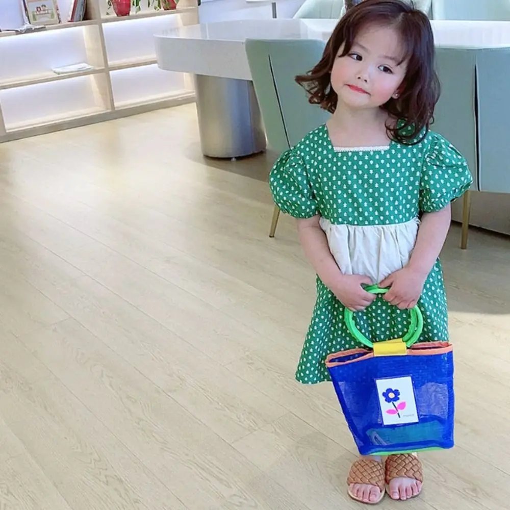 

Color Collision Mesh Tote Bag Transparent Hollow Out Children Handbag Shell Storage Bag Mother Kids Bag Mesh Beach Bag Girl