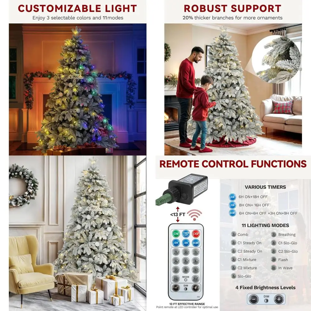 

Предварительно освещенная искусственная рождественская елка Snowy Canaan Fir, высота 6 футов, с наконечниками из 1225 ветвей и 260 лампочками для праздничного декора