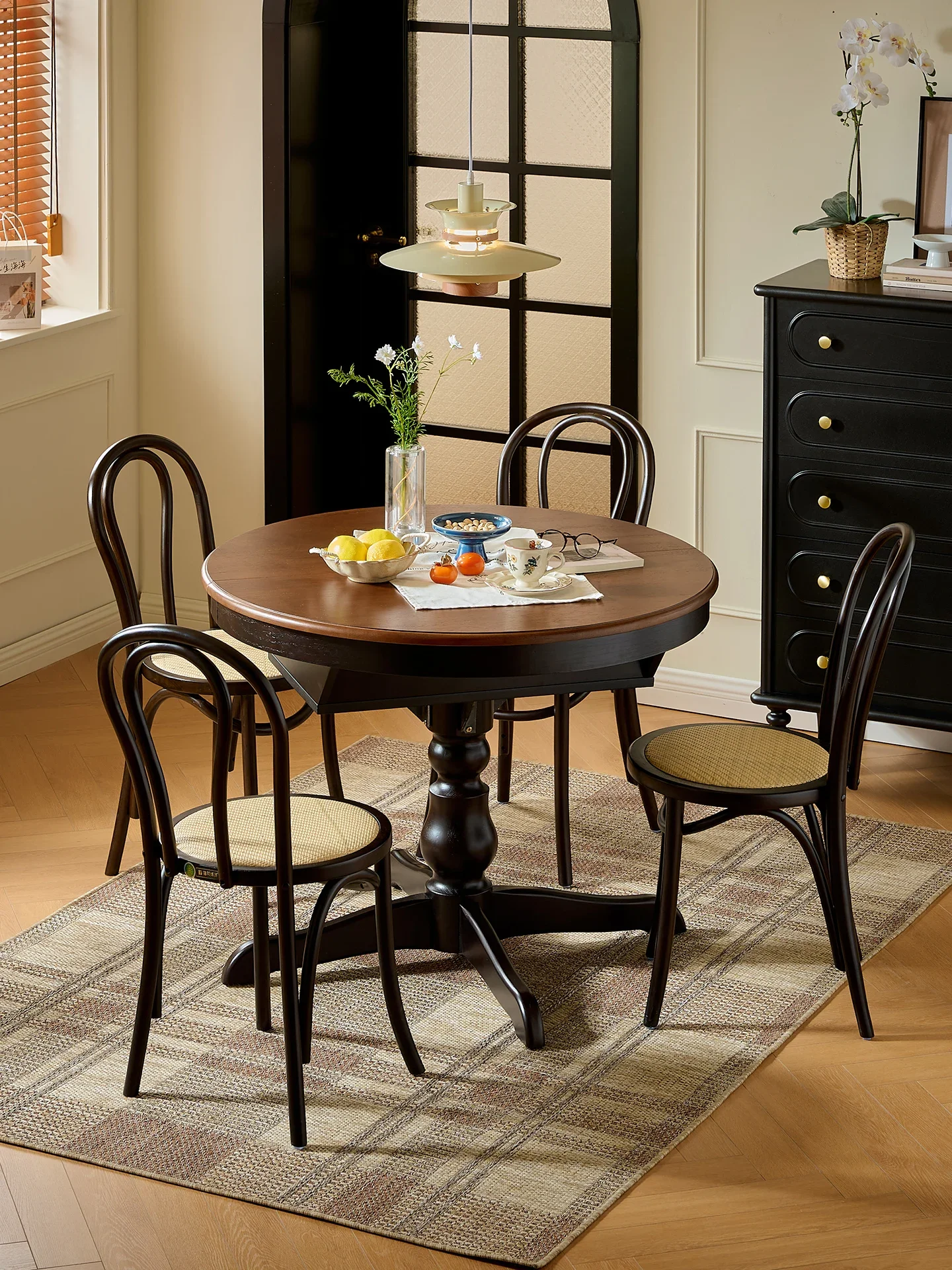 Living room French retro multifunctional variable round table eating table