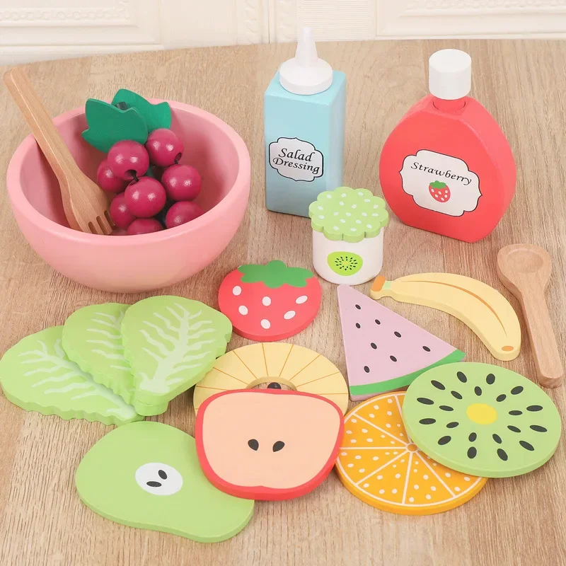 

Kitchen Toy High quality pretend play kids simulation wooden food salad set creative wooden fruit toy Early education Play House