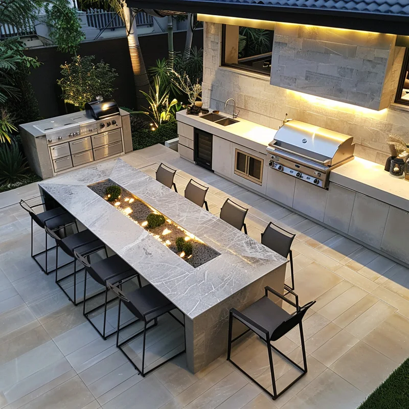 FOODLINE Freestanding Outdoor BBQ Kitchen Cabinet Heat Resistant Countertop Outdoor Cooking Unit For Camping Club Terrace