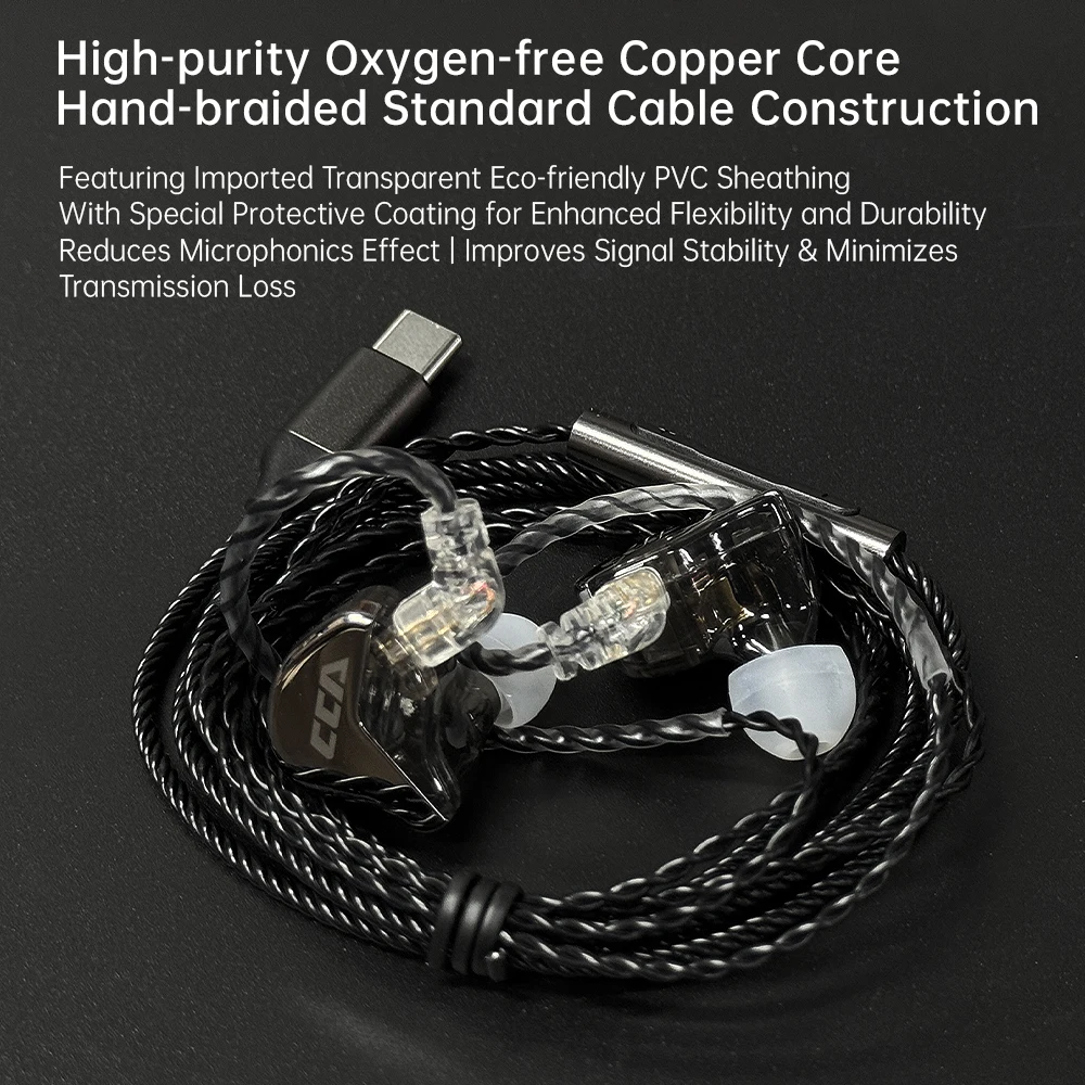 CCA JT2 Original Digital Decoding Cable — 4-core oxygen-free copper, high-resolution chip, Type-C connector, HD microphone.
