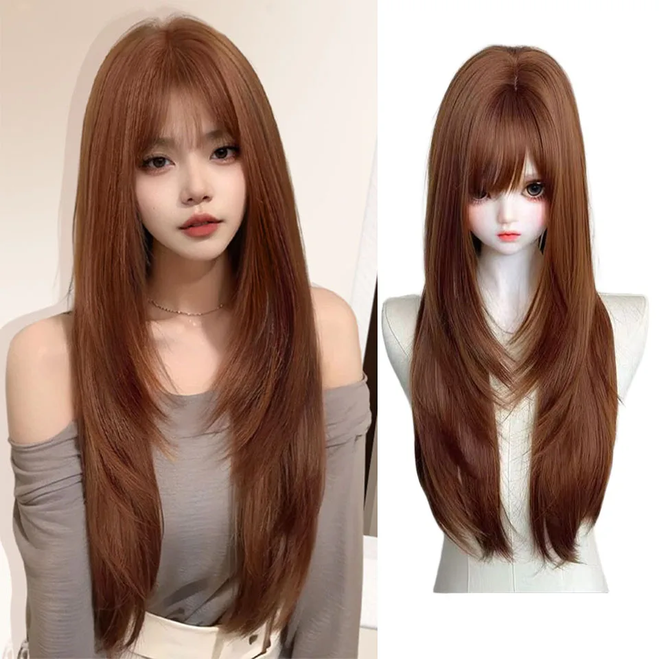 JINKAILI Synthetic Wig For Women High-Level American Sweet Bean Long Straight Hair Natural Daily Full Head Cover