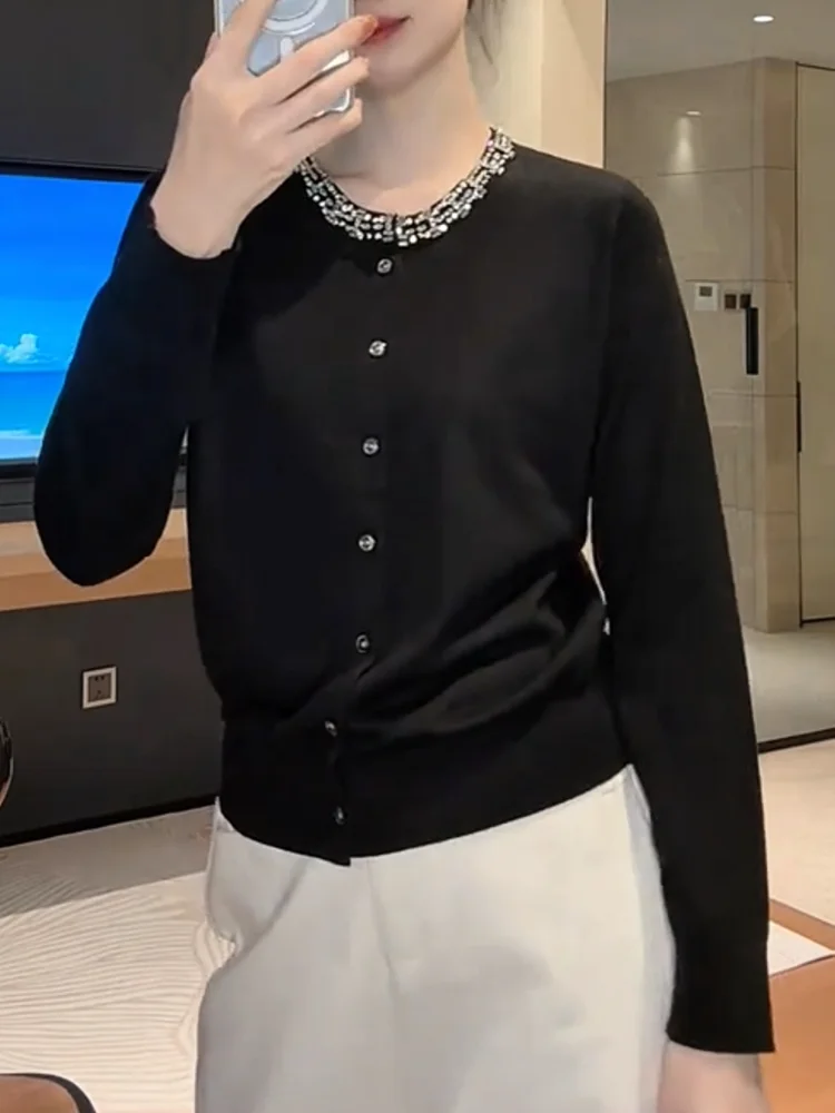 

Korean Sle Heavy Embellied Knitted Open Cardigan Autumn New plus Size Versatile Slimming Top Warm Long Sve Camere Sw...