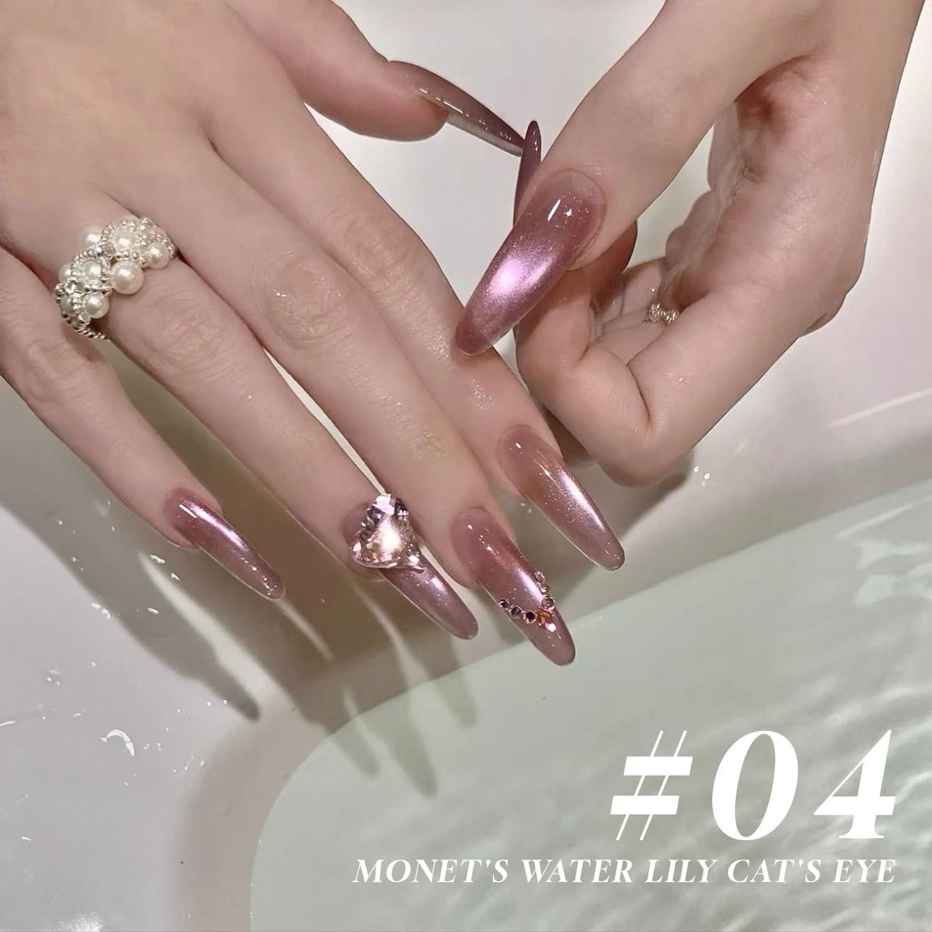 MIANEL 12ML 1 pièces été Monet eau Lily oeil de chat Gel vernis à ongles Satin blanc oeil de chat perle de verre cristal vernis à ongles bleu ongles