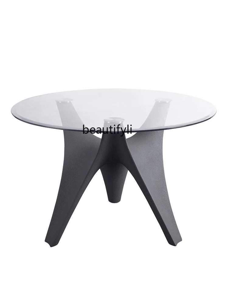 Round dining table glass countertop tempered living room designer minimalist outdoor leisure round table