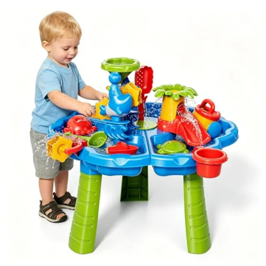 Outdoor water table for toddlers 1-3 years, BPA-free plastic, blue and yellow, 3-in-1 convertible design with sand, water, and