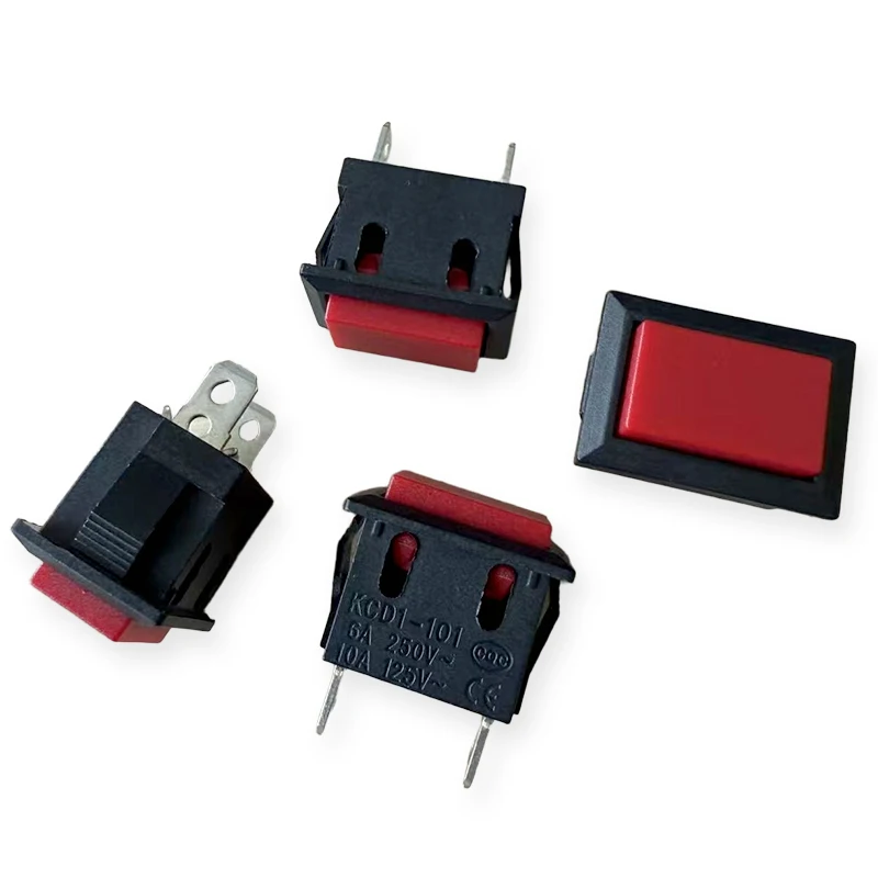 10PCS PBS-101 Rectangle Power Button Switch Without Lock 21x15mm 6A 250VAC/10A 125VAC 2Pin KCD1-101 Self Resetting Rocker Switch