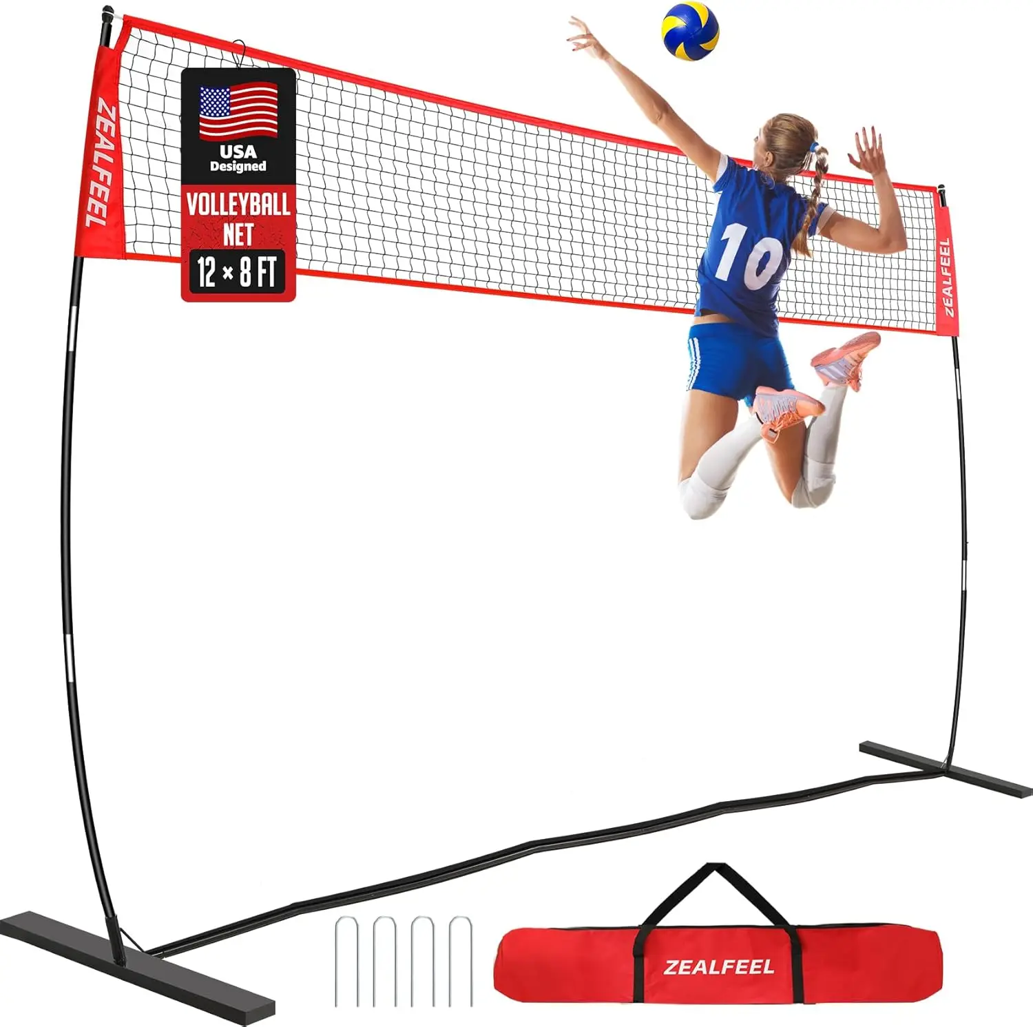 

Volleyball Net 12FT Training Set with 3-Level Adjustable Height 8'/7.4'/6.6' Freestanding Portable Practice Net for Backyard Serving Spiking Drills with Carry Bag Outdoor Indoor