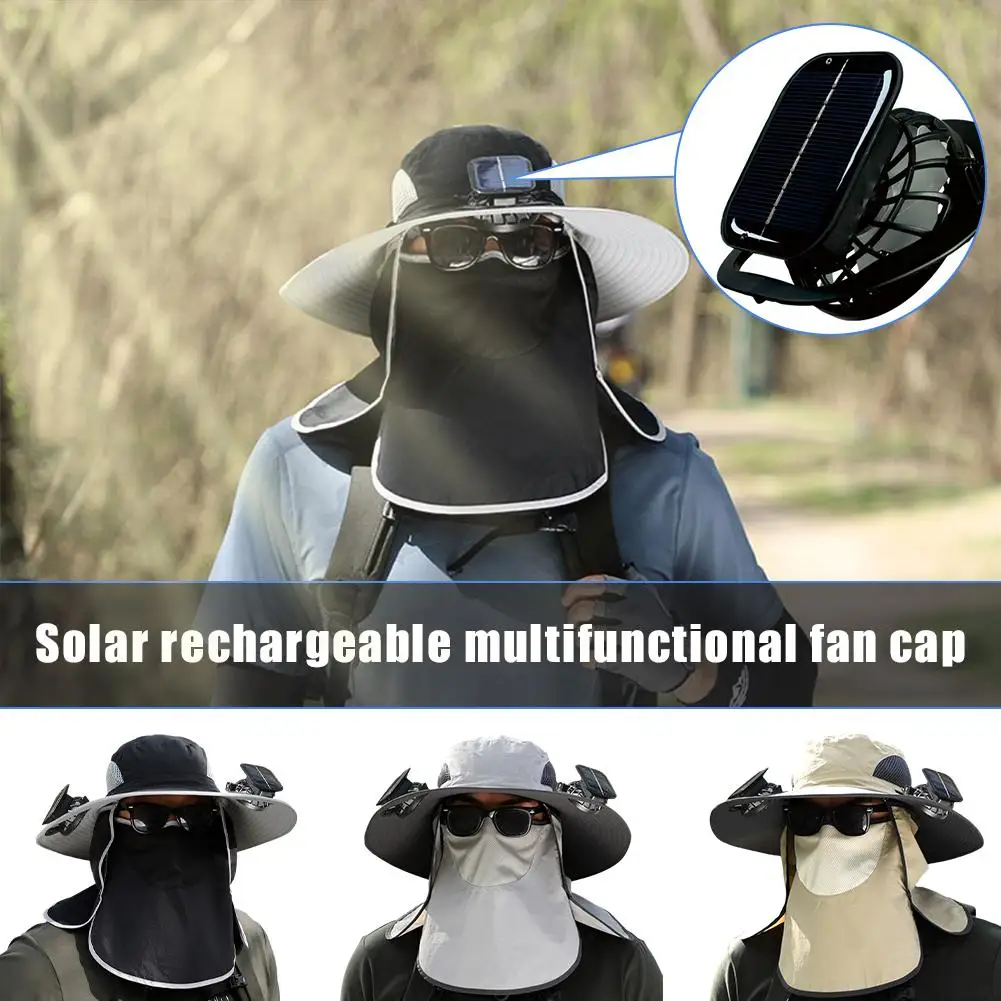 Solar Fan Fisherman Hat Summer Outdoor Men Large Brim Sun Hat Hiking Fishing Cap With Solar-powered Rechargeable Large Wind Fan