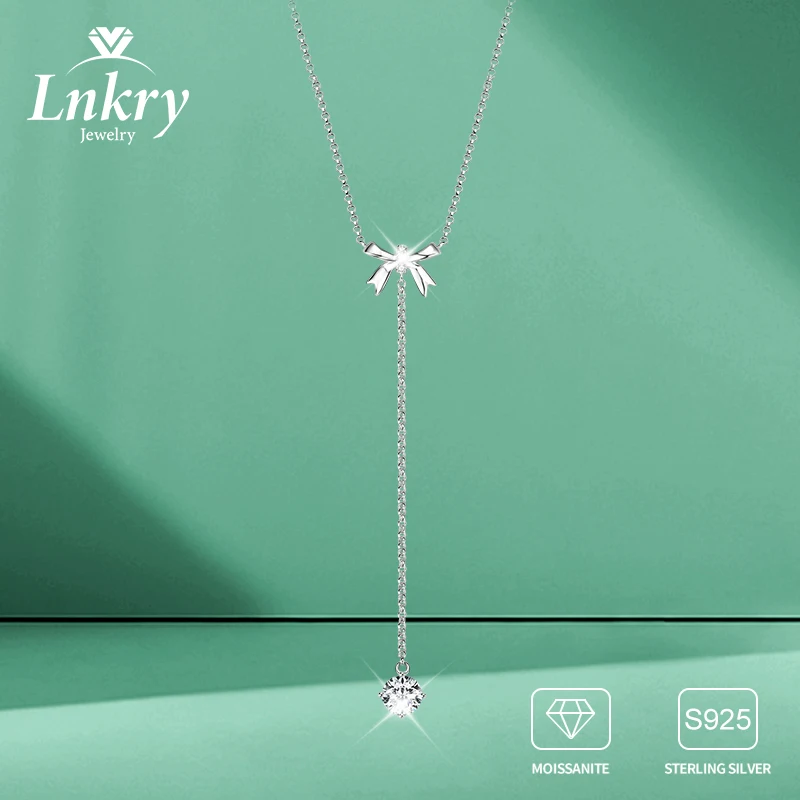 

Lnkry 6,5 мм и 1,5 мм муассанит ожерелья воротник Plata стерлингового серебра 925 пробы милый кулон с бантом ожерелье для женщин Y-образные ювелирные изделия