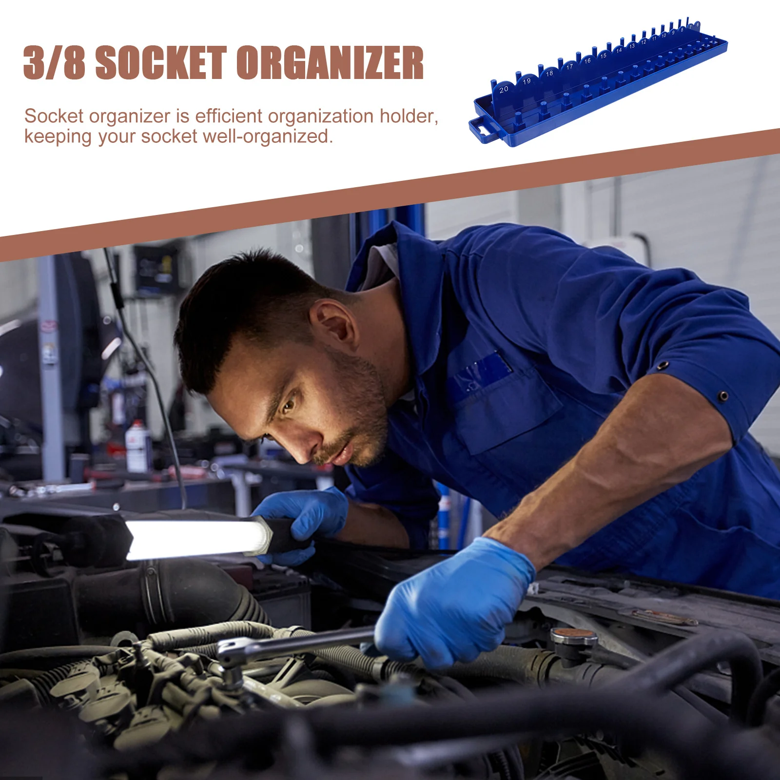 3/8 بوصة منظم المقبس Pp دائم مقاومة للخدش أداة صندوق تخزين الرف ورشة عمل المرآب المقبس حامل الصواني