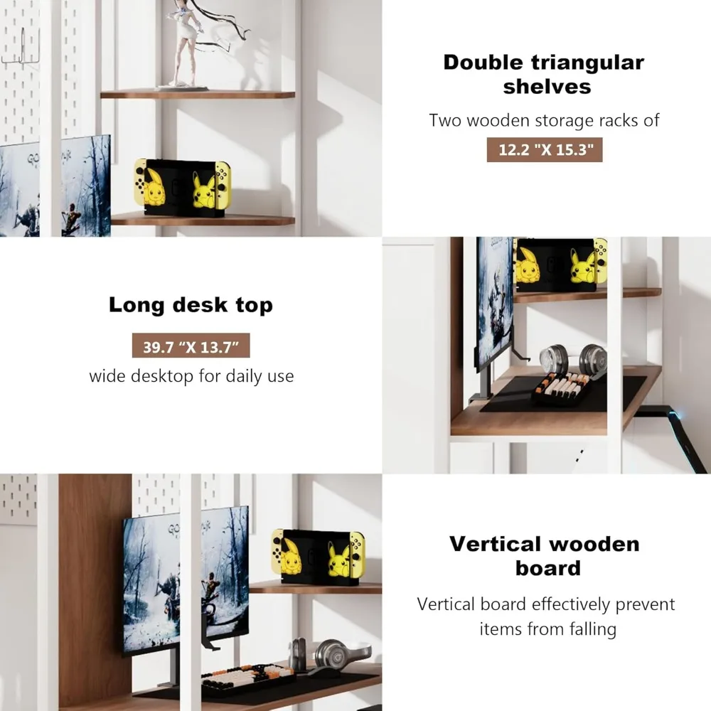 Metal Loft Bed with Helves and Desk, Loft Bed Frame with Built-in Ladders, 12.2/'' H Safety Guardrail,No Box Spring Needed