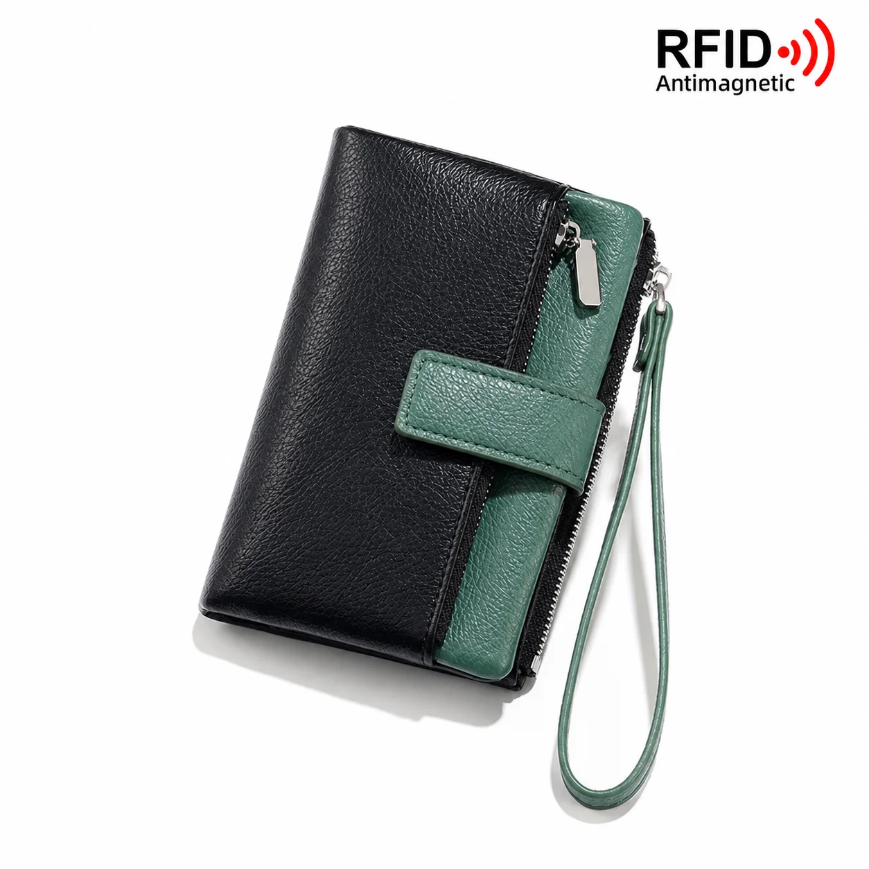 Rfid Blocking Wallet Splicing Design Card Holder Wallet Bifold Wallet Lychee-Textured For Shopping Cash Storage Travel